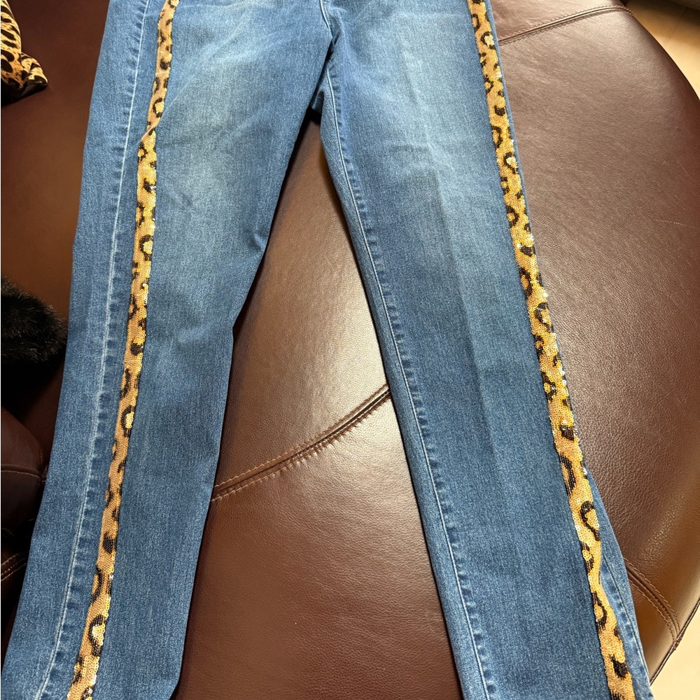 Blue Jeans with Leopard Print sequins Size 12 Tall